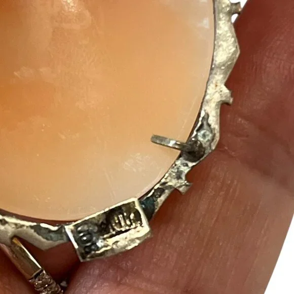 Antique Victorian Hand Carved Shell Cameo Sterling Silver Brooch Pendant 1.75" - Picture 6 of 7